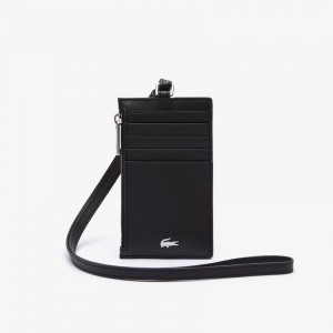 Accesorios Lacoste Hombre Negros Fitzgerald Cuero Neck Strap Zippered Card Holder PK8-60076U0