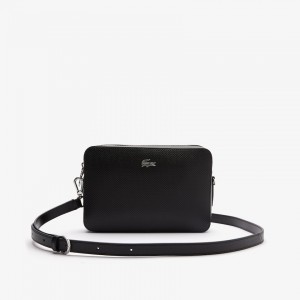 Bolsas Lacoste Chantaco Detachable-Strap Premium Piqué Leather Bag Mujer Negros | GA4-75357Y5