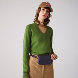 Bolsas Lacoste Chantaco Matte Piqué Leather Flap Belt Bag Mujer Azul Marino Oscuro | TC4-42074H6