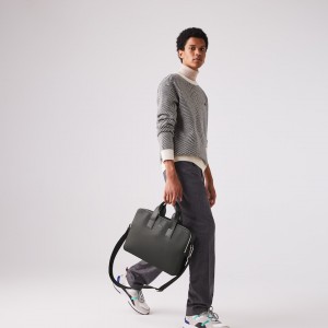 Bolsas Lacoste Hombre Negros Chantaco Matte Piqué Cuero Computer Bag MA3-79887Z5