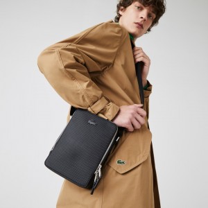 Bolsas Lacoste Hombre Negros Chantaco Matte Stitched Cuero Vertical Camera Bag BS6-63076M6