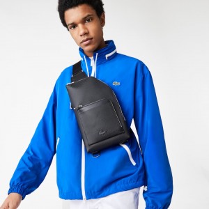 Bolsas Lacoste Hombre Negros Chantaco Piqué Cuero Zip Crossbody Bag XX9-29562O4