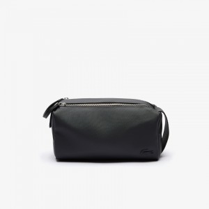 Bolsas Lacoste Classic Double Zip Petit Piqué Toilet Kit Hombre Negros | DU1-36743C1