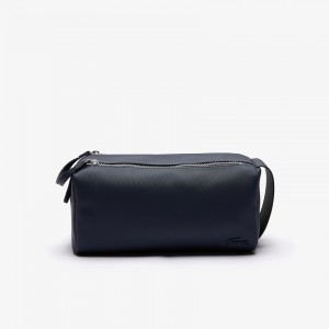 Bolsas Lacoste Classic Double Zip Petit Piqué Toilet Kit Hombre Azul Marino | GX3-86918N5
