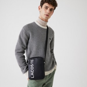 Bolsas Lacoste Hombre Negros Blancos L.12.12 Signature Cuero Cross Body Bag KJ0-24752A3