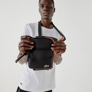 Bolsas Lacoste Hombre Negros LCST Coated Canvas Small Flat Crossbody Bag DD4-28252D7