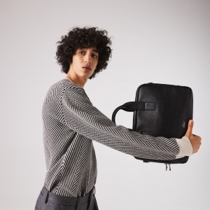 Bolsas Lacoste Hombre Negros Soft Mate Matte Full-Grain Cuero Computer Bag VB2-30463B9