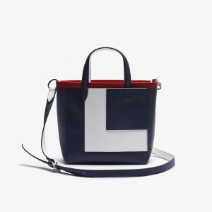 Bolso Tote Lacoste Anna Contrast L Coated Canvas Mujer Azul Marino Blancos Rojos | OJ9-94339U4