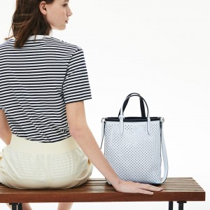 Bolso Tote Lacoste Anna Removable Pouch Perforated Vertical Mujer Azul Marino Oscuro Blancos | WE3-01330A5