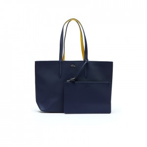 Bolso Tote Lacoste Anna Reversible Bicolor Mujer Azul Marino Azules Dorados | PO1-58365H0