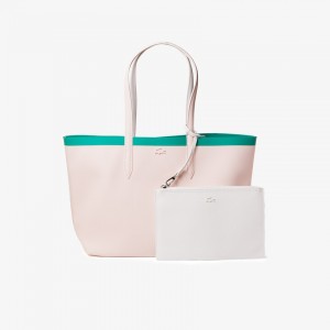 Bolso Tote Lacoste Anna Reversible Contrast Band Coated Canvas Mujer Rosas Blancos | QQ2-30393Z7