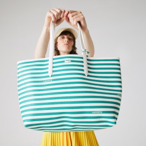Bolso Tote Lacoste Anna Reversible Solid Or Striped Colorblock Mujer Blancos | WC6-61406M5