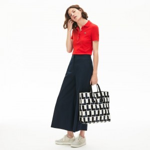 Bolso Tote Lacoste Fashion Show Monogram Leather Double Mujer Blancos Negros | JB5-57615F5