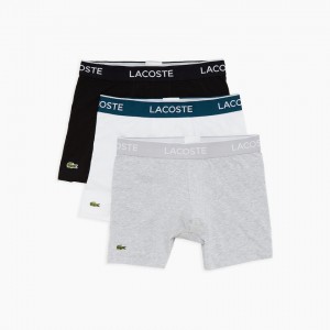 Bragas Lacoste Pack of 3 Boxer Hombre Negros Blancos Grises | NY8-59145E0