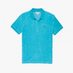 Camisa Polo Lacoste Cotton Fleece Blend Regular Fit Hombre Morados Blancos | MJ1-63616D2