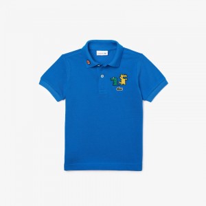 Camisa Polo Lacoste Niños Azules Fun Crocodiles Cotton Piqué BG8-45474B1