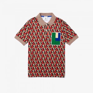 Camisa Polo Lacoste LIVE Standard-Fit Printed Cotton Hombre Beige Rojos | GO4-82068Q8