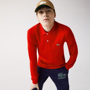 Camisa Polo Lacoste Long-Sleeve Classic Fit L.12.12 Hombre Rojos | ND4-02450B5