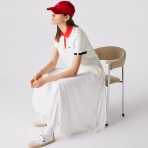 Camisa Polo Lacoste Made In France Regular fit Tricolour Organic Cotton Mujer Blancos Rojos Azul Marino Azules Blancos | KU5-69516T9