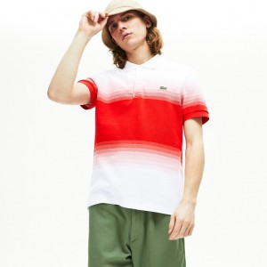 Camisa Polo Lacoste Made in France Cotton Piqué Regular Fit Hombre Blancos Rojos | MK9-75427G8