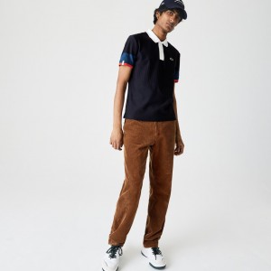 Camisa Polo Lacoste Made in France Regular Fit Organic Cotton Hombre Azul Marino Azules Azules Blancos Rojos | WU0-96979Z1