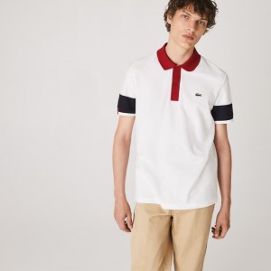 Camisa Polo Lacoste Made in France Regular Fit Organic Cotton Hombre Blancos Azul Marino Azules Rojos Oscuro Blancos | SY8-14551G2