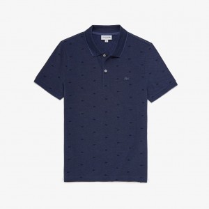 Camisa Polo Lacoste Micro Print Hombre Azules Azul Marino Azules | VA4-41244K3