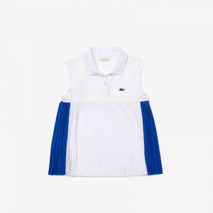 Camisa Polo Lacoste Niños Azules Blancos Pleated Cotton KZ1-60086R5