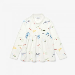 Camisa Polo Lacoste Niños Blancos Print Flounced Cotton Piqué DP8-35783H0