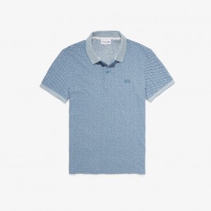 Camisa Polo Lacoste Printed Slim Fit Cotton Piqué Hombre Blancos Azules | ZA8-61036W9