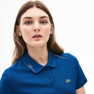 Camisa Polo Lacoste Rainbow Script Collar Mujer Azules | MD8-96209B1