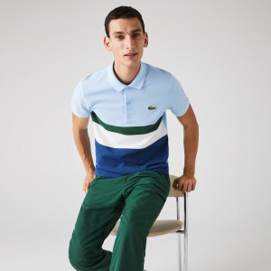Camisa Polo Lacoste Regular Fit Colorblock Cotton Piqué Hombre Azules Blancos Verdes Azules | BS7-89138K9