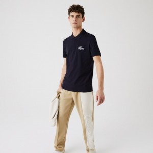 Camisa Polo Lacoste Regular Fit Crocodile Badge Cotton Piqué Hombre Azul Marino Azules | DS9-91239S2