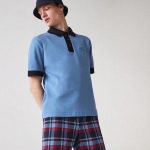 Camisa Polo Lacoste Relaxed Fit Textured Cotton Piqué Hombre Azules Azul Marino Azules | AV3-50825Z0