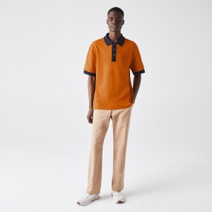 Camisa Polo Lacoste Relaxed Fit Textured Cotton Piqué Hombre Azules Azul Marino Azules | WG8-90039F7