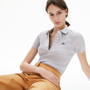 Camisa Polo Lacoste Ribbed Cotton Mujer Grises | UE5-11171C3