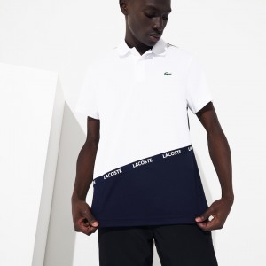 Camisa Polo Lacoste SPORT Breathable Color-Block Piqué Hombre Blancos Azul Marino Azules | BK3-68086M0
