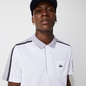 Camisa Polo Lacoste SPORT Breathable Colorblock Golf Hombre Grises Blancos Azul Marino Azules Grises | WQ1-70347F8