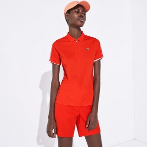 Camisa Polo Lacoste SPORT Breathable Zip-Up Mujer Rojos Blancos | FF1-68436Z9
