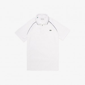 Camisa Polo Lacoste SPORT Breathable Zippered Golf Hombre Blancos Azul Marino Azules | RD0-89368Z3