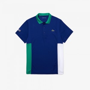 Camisa Polo Lacoste SPORT Colorblock Mesh Breathable Piqué Tennis Hombre Azules Verdes Blancos | NB2-20112R3