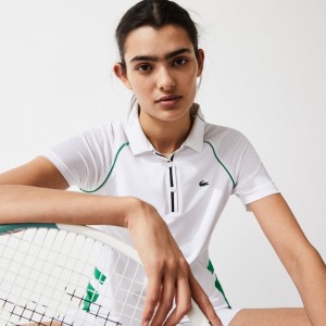 Camisa Polo Lacoste SPORT Mixed-Matterial Breathable Stretch Tennis Mujer Blancos Verdes Azul Marino Azules | IW1-51345U7