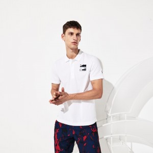 Camisa Polo Lacoste SPORT Novak Djokovic Lightweight Cotton Hombre Blancos Azul Marino Azules | UA7-77107A6