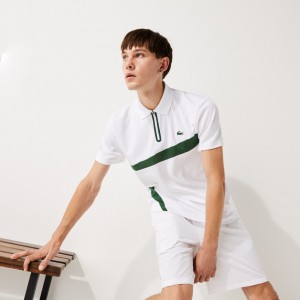 Camisa Polo Lacoste SPORT Paneled Breathable Piqué Tennis Hombre Azul Marino Azules Blancos | GT3-54235D4