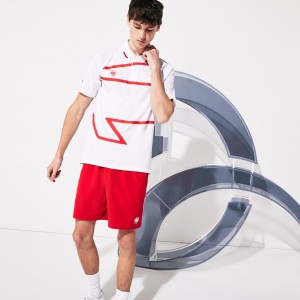 Camisa Polo Lacoste SPORT Roland Garros x Novak Djokovic Hombre Blancos Rojos | AR6-44984D9