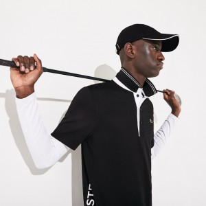 Camisa Polo Lacoste SPORT Signature Breathable Golf Hombre Negros Blancos | LI5-28072R9