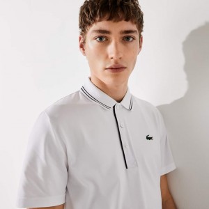 Camisa Polo Lacoste SPORT Signature Breathable Golf Hombre Blancos Azul Marino Azules | VC3-55375E6