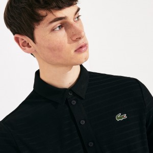 Camisa Polo Lacoste SPORT Textured Breathable Golf Hombre Negros | CT1-26202U5