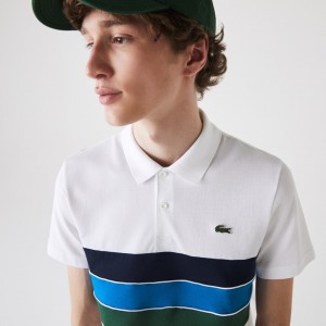 Camisa Polo Lacoste SPORT Tricolor Paneled Lightweight Cotton Hombre Blancos Verdes Azules Azul Marino Azules Blancos | AI8-15541K8