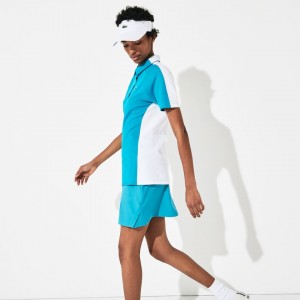 Camisa Polo Lacoste SPORT Two-Tone Stretch Cotton Piqué Golf Mujer Turquesa Blancos | HP8-52045V8